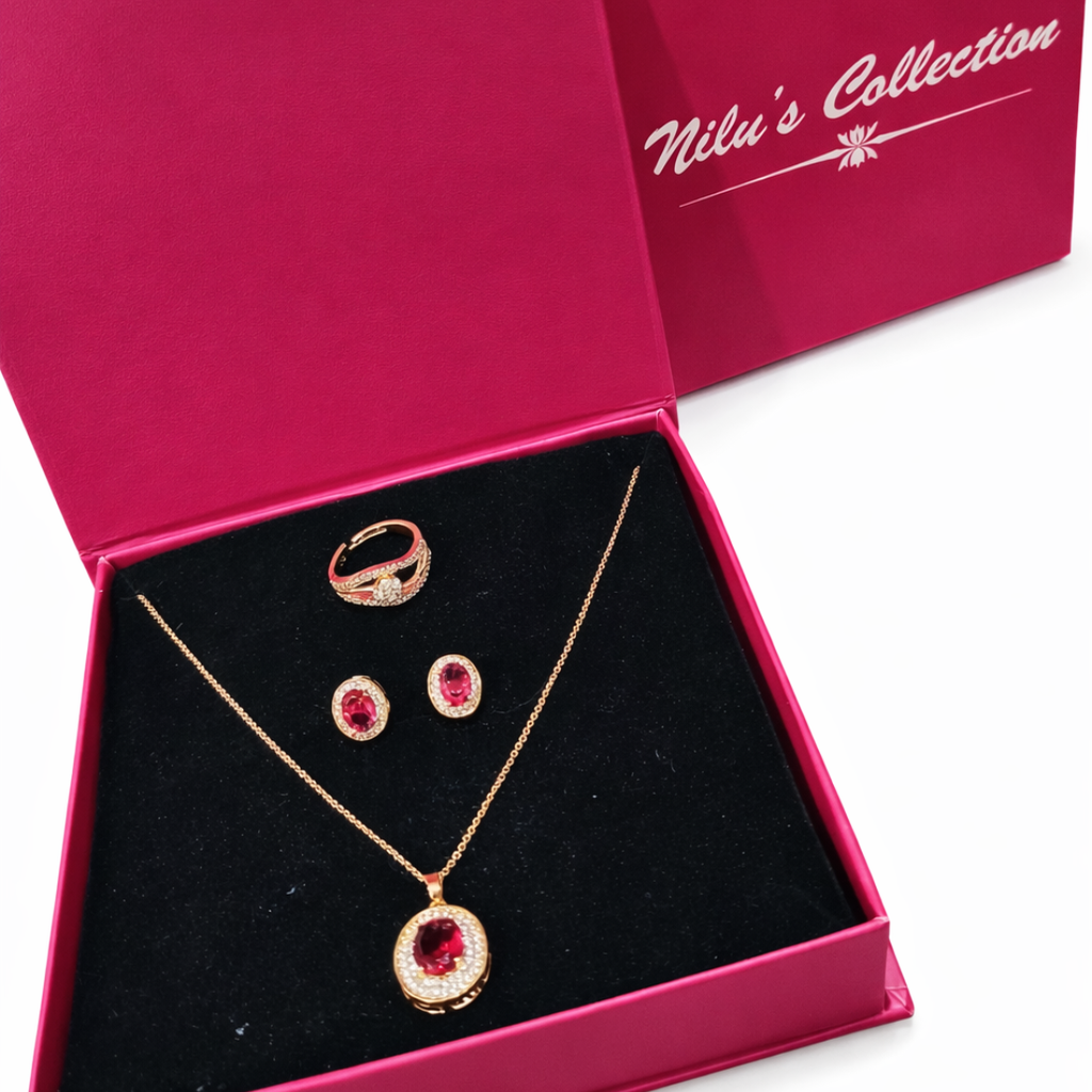 Gift Rose Gold PLated Necklace Set With Adjustable Ring  For Women & Girls