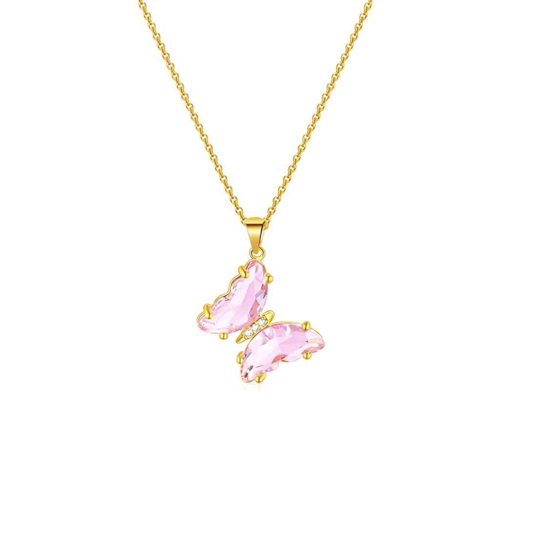 Nilu's Collection Gold Plated Pink Chrystal Butterfly Pendant For Women And Girls