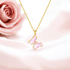 Nilu's Collection Gold Plated Pink Chrystal Butterfly Pendant For Women And Girls