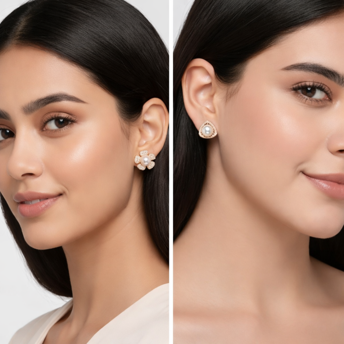 Pearl Pop Rose Gold Plated Pearl Stud Earrings| Value Set with AD Stone for Women And Girls