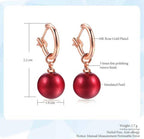 Red Elegant Pearl Drop Earrings