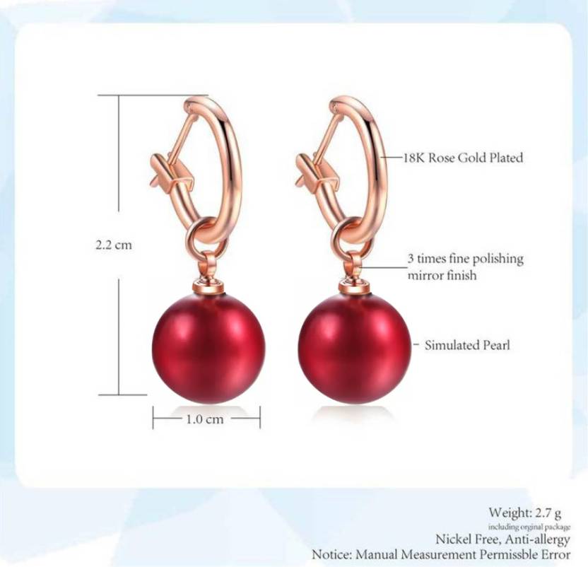 Red Elegant Pearl Drop Earrings