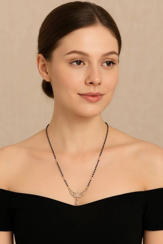 American Diamond Rose Gold Plated Floral Mangalsutra Pendant for Girls and Women (With Chain) | Karwachauth| Function