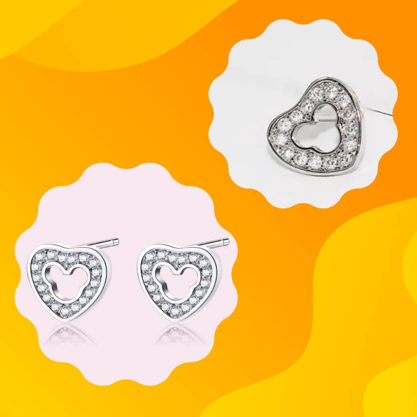 Silver Plated Sparkling Heart Studs