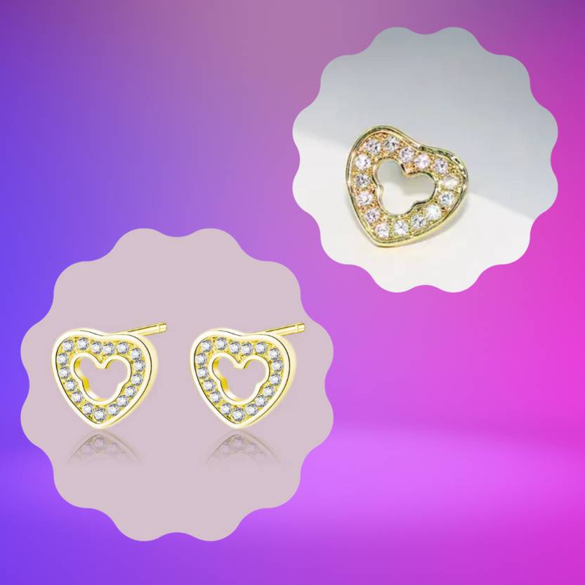 Gold Plated Sparkling Heart Studs