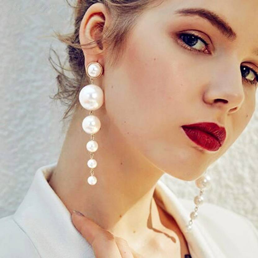 Nilu's Collection Trendy Elegant Big Simulated Pearl Dangle & Drop Earrings | Wedding, Formal event, Gift