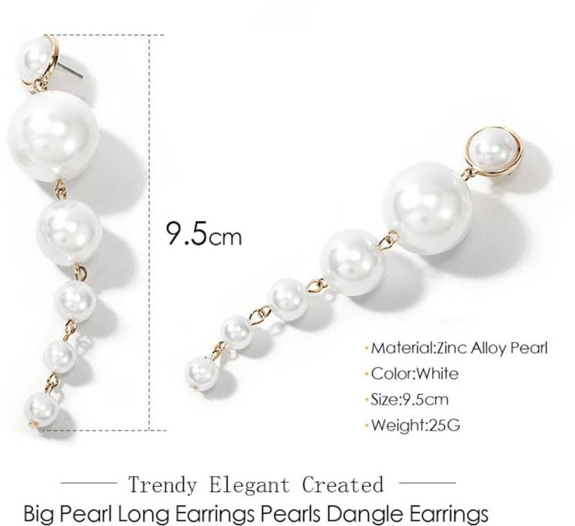 Nilu's Collection Trendy Elegant Big Simulated Pearl Dangle & Drop Earrings | Wedding, Formal event, Gift