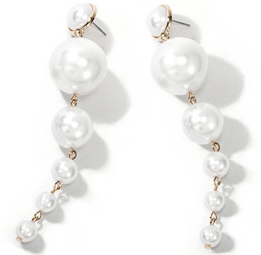 Nilu's Collection Trendy Elegant Big Simulated Pearl Dangle & Drop Earrings | Wedding, Formal event, Gift