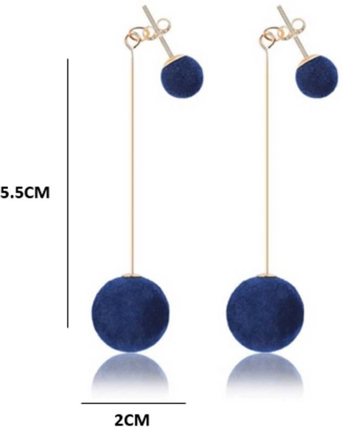 Blue Velvet Plush Ball Korean Style Earrings
