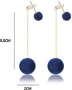 Blue Velvet Plush Ball Korean Style Earrings