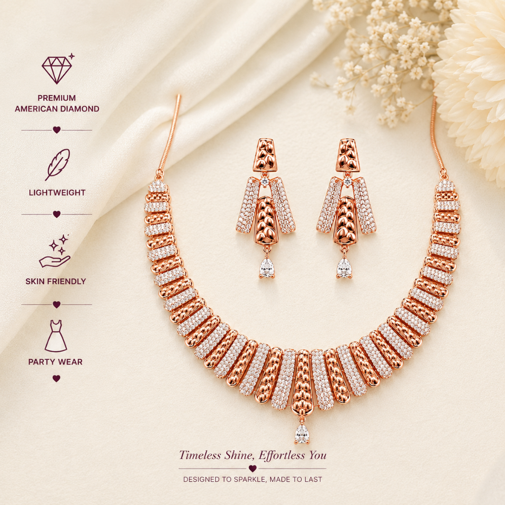 Rose Gold Necklace With Matching Earring