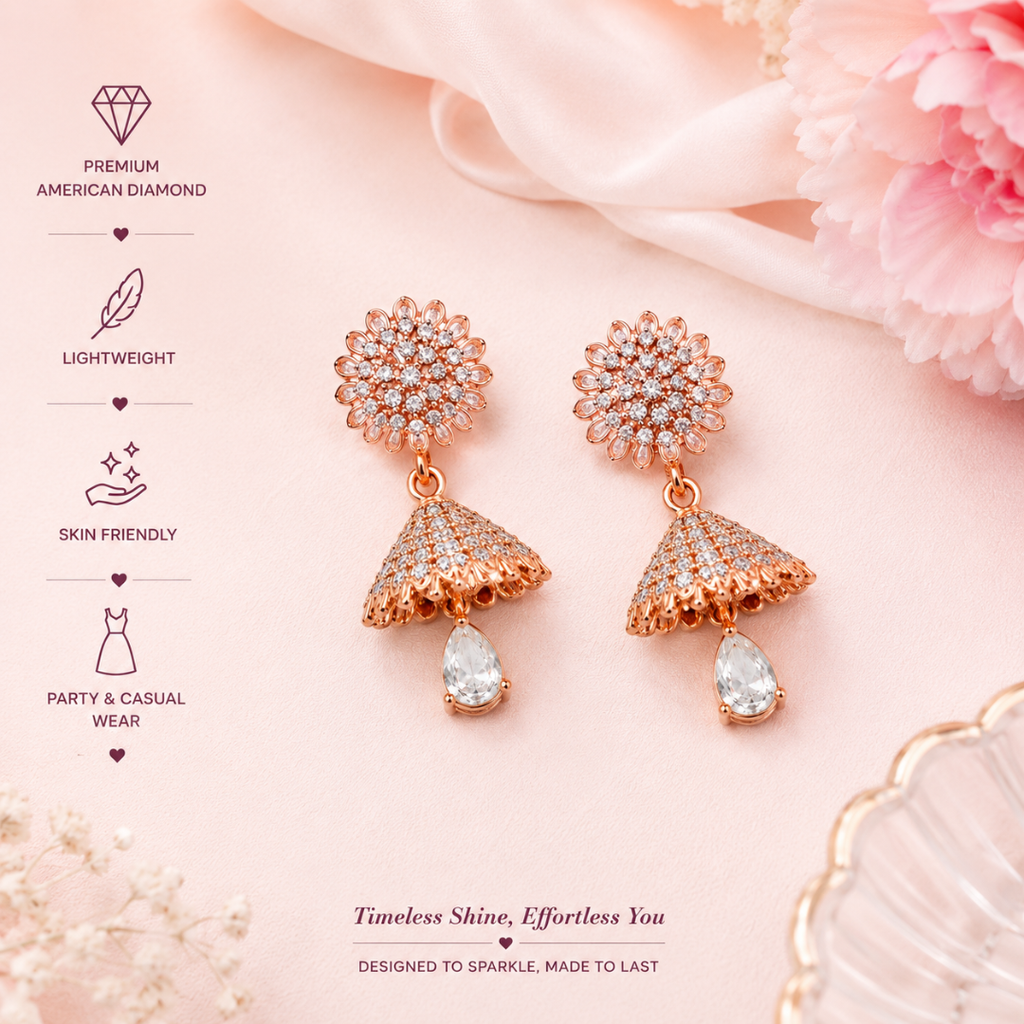 Rose Gold Traditional Jhumki Drop Earrings