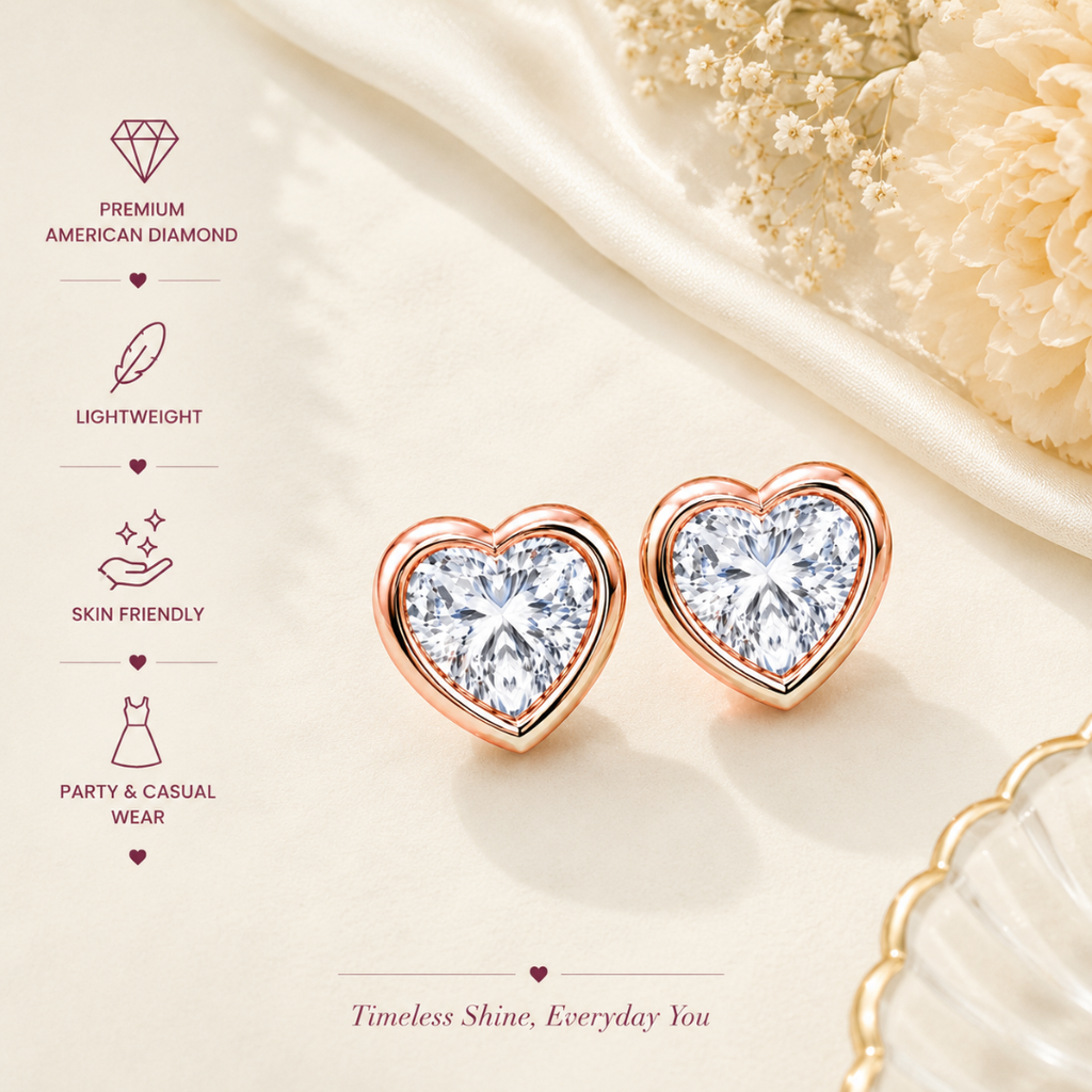 Rose Gold Heart Stud Earrings