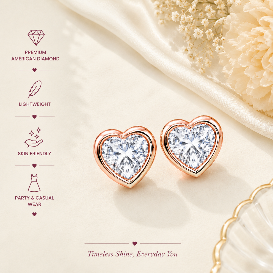 Rose Gold Heart Stud Earrings