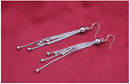 Nilu's Collection Silver Plated Long Five Beads Retro Earrings Flash Jewelry for Girls and Women Alloy Drops & Danglers