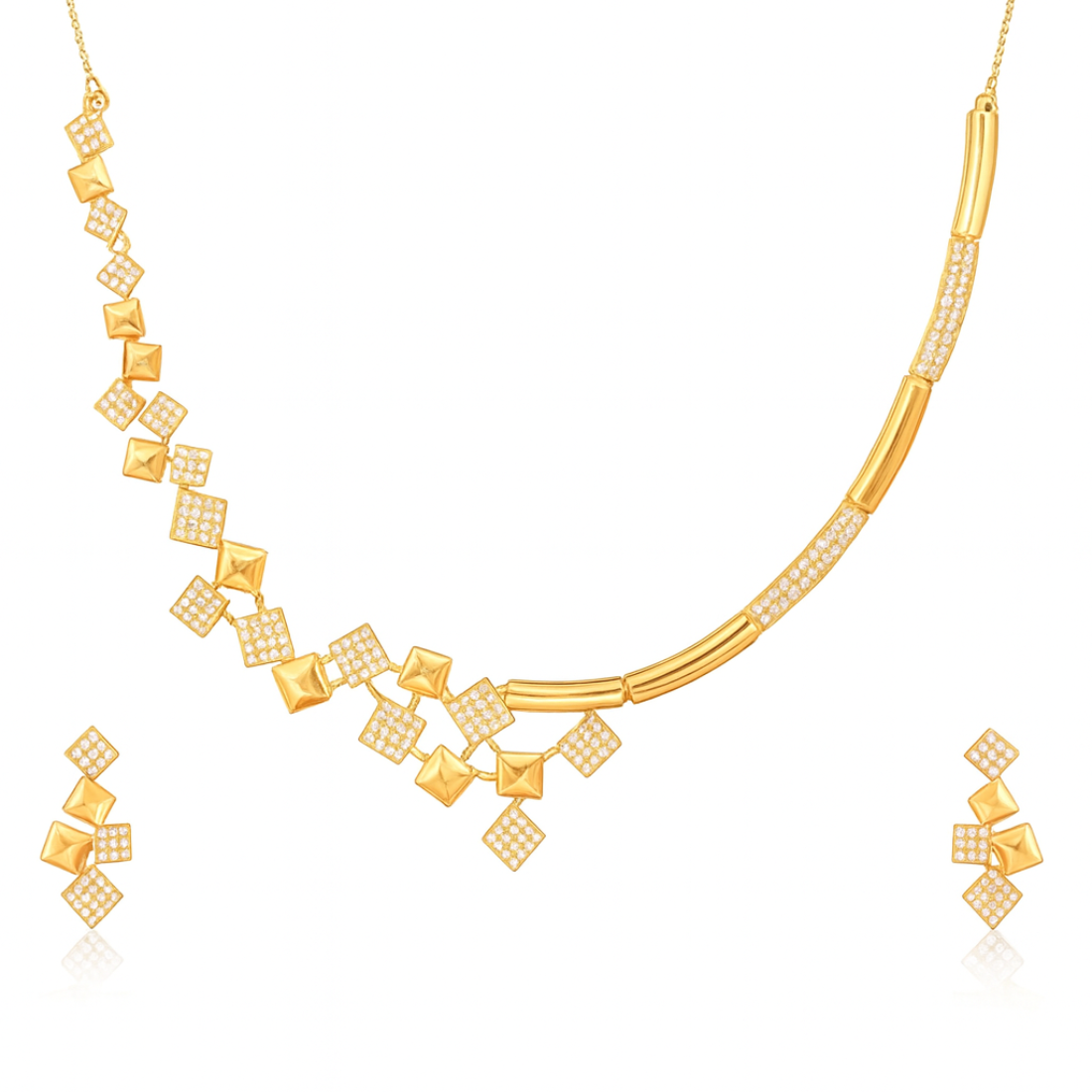 Rose Gold Plated Cubic Necklace Set with Earrings | American Diamond for Women & Girl | Gift For her