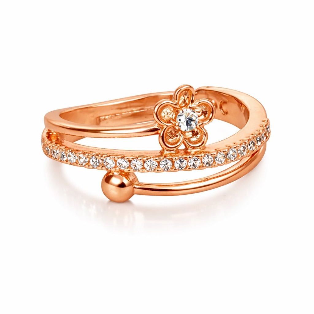 Rose Gold Plated | American Diamond Studded | Adjustable | Finger Ring for Women and Girls, Style 6