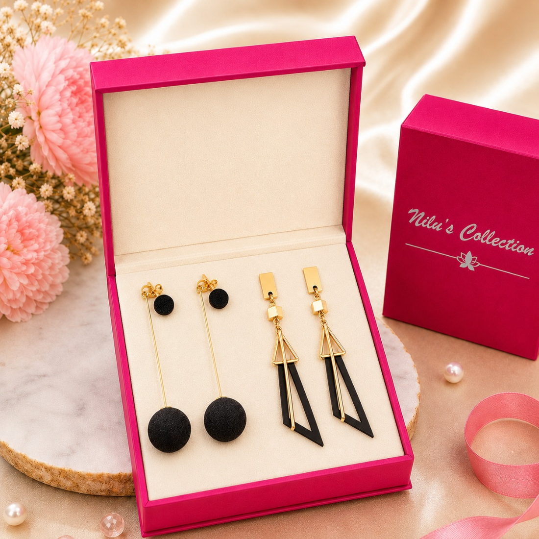 Velvet Plush Ball with Tassel Earrings Set
