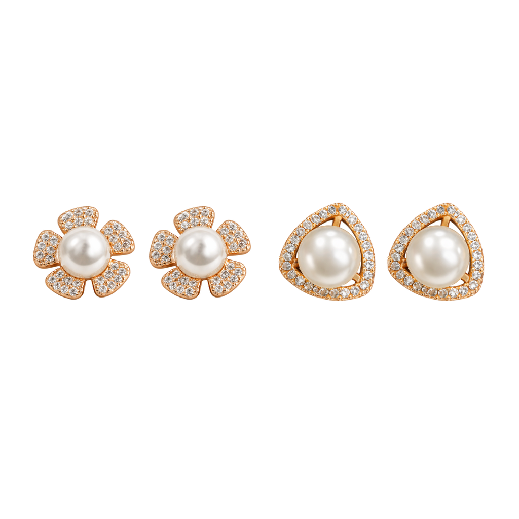 Pearl Pop Rose Gold Plated Pearl Stud Earrings| Value Set with AD Stone for Women And Girls