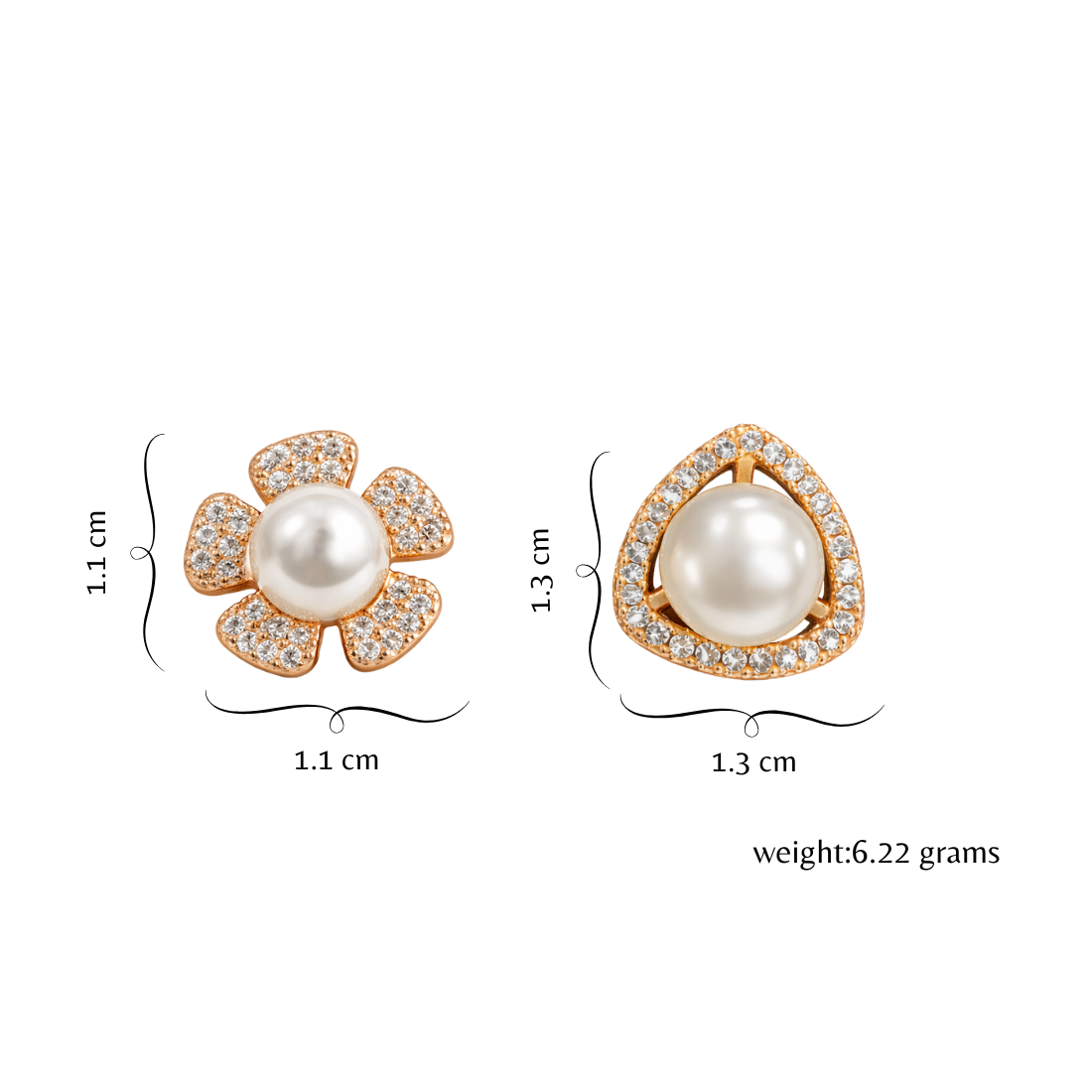 Pearl Pop Rose Gold Plated Pearl Stud Earrings| Value Set with AD Stone for Women And Girls