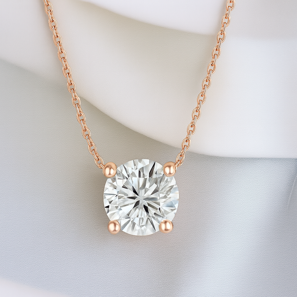 Nilu's Collection Rose Gold Plated Solitaire Pendant Necklace with Round Cut American Diamond For Women And Girls | Anti-Tarnish | Anti-Allergy | Office Wear | Gifting