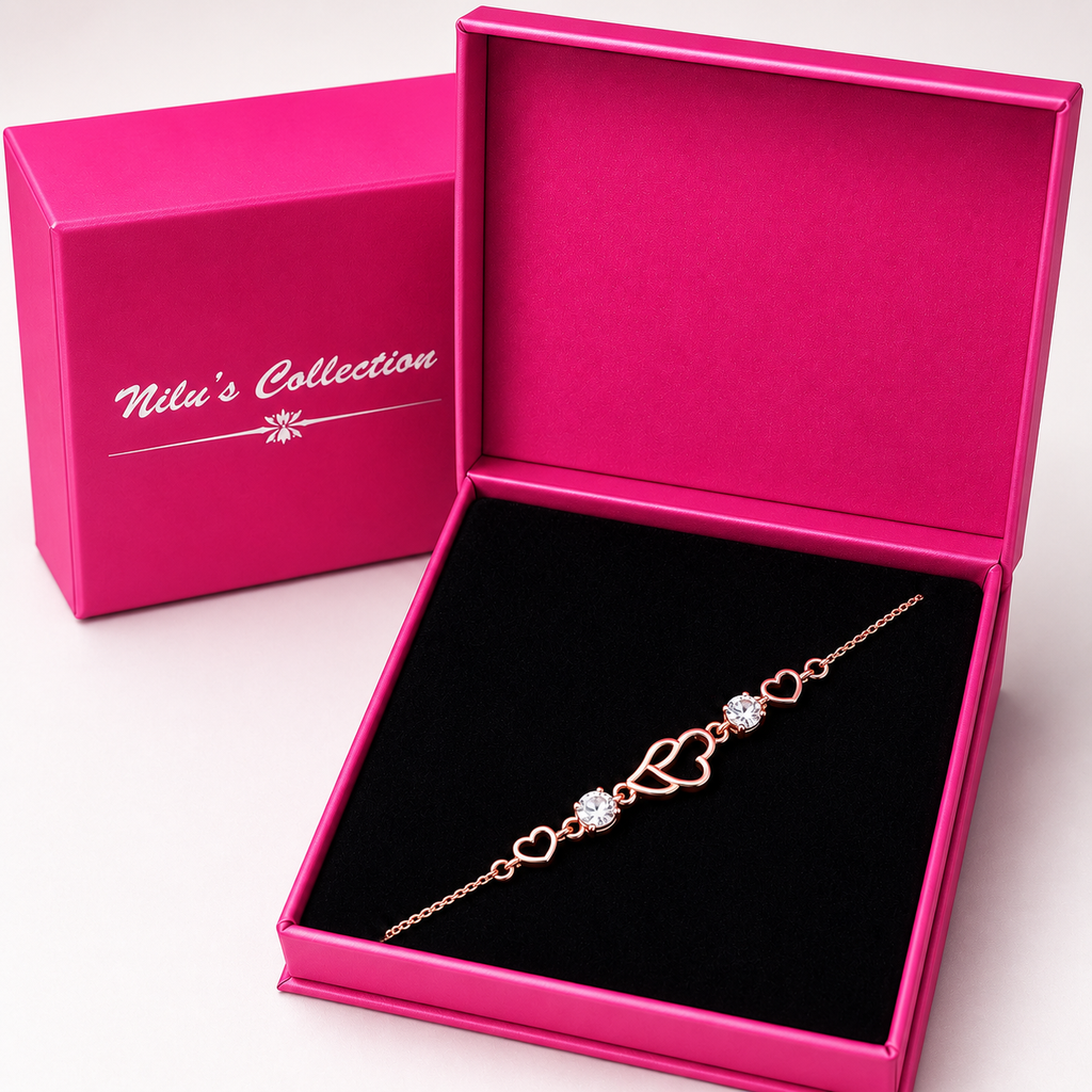 Rose Gold Heart Necklace & Bracelet Gift Set for Women