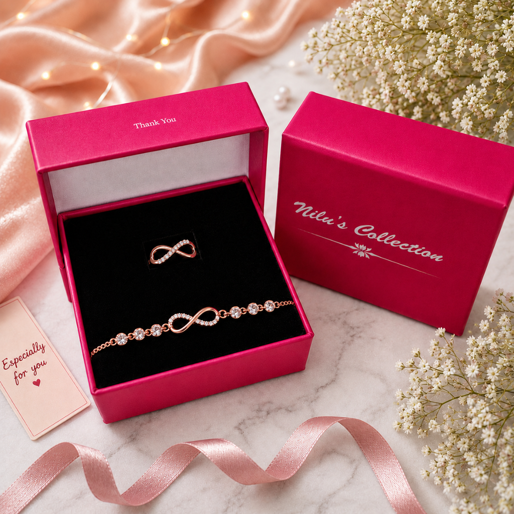 Rose Gold Infinity Bracelet & Ring Set