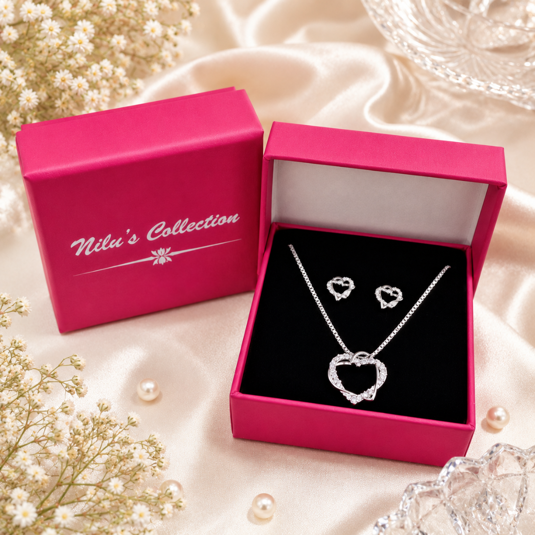 Silver Heart Pendant With Matching Earrings