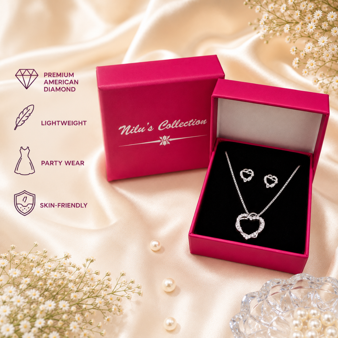 Silver Heart Pendant With Matching Earrings
