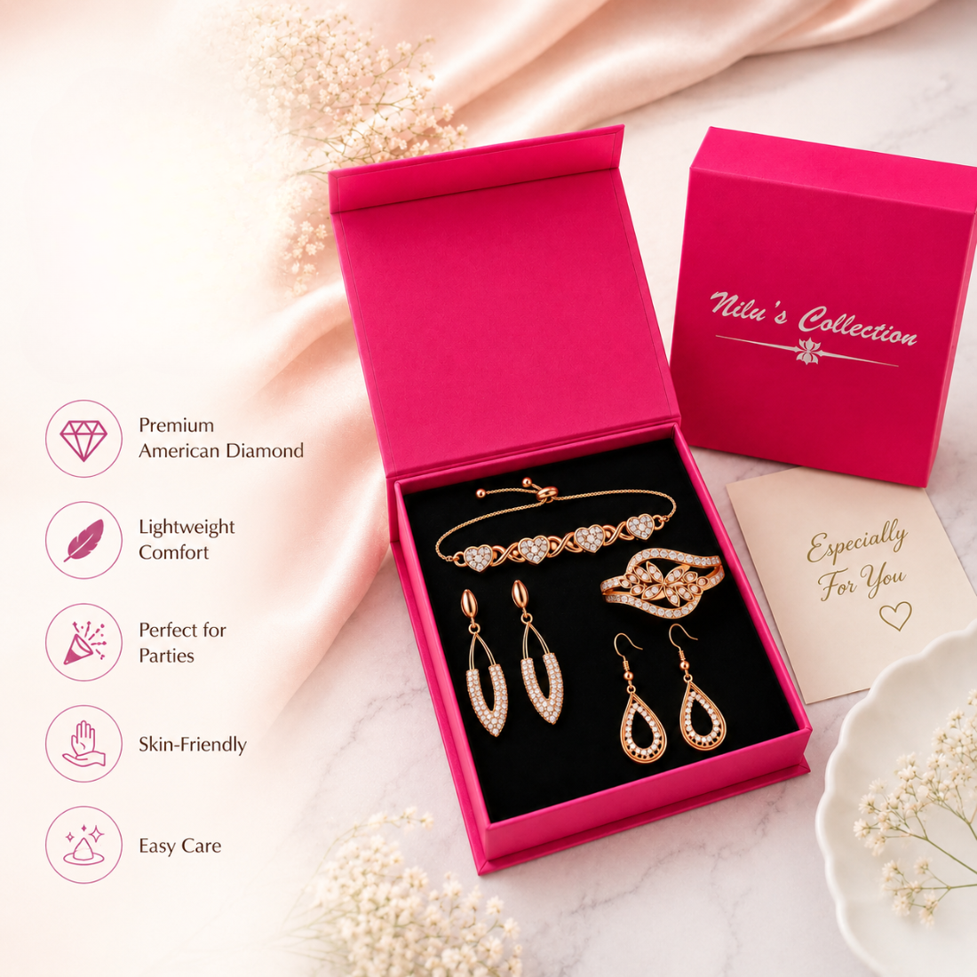 Rose Gold Plated American Diamond Jewelry Set for Women