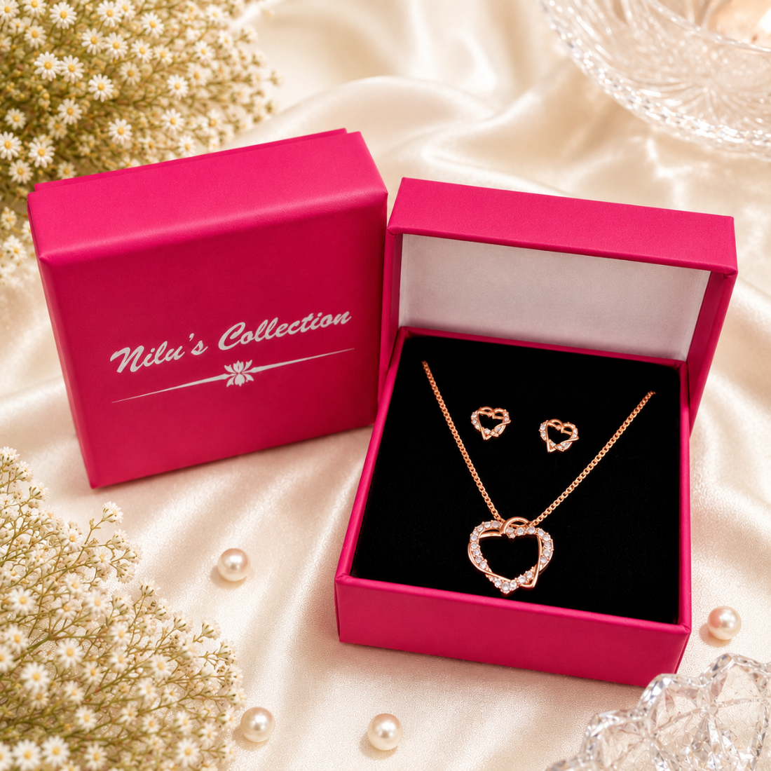 Rose Gold Plated Heart Shape Pendant With Matching Earring