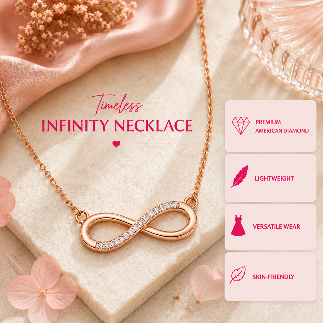 Infinity Love Pendant Rose Gold Plated Necklace For Women & Girls | Anti Allergy| Anti-Tarnish  |Valentine Gift