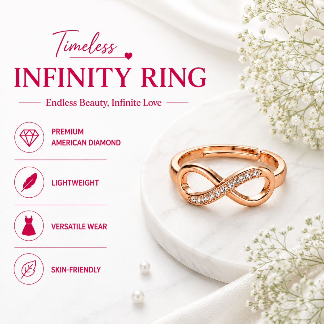 Rose Gold Plated Infinity Adjustable Ring