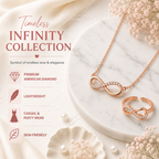 Rose Gold  Plated Infinity Pendant Necklace & Adjustable Ring Set