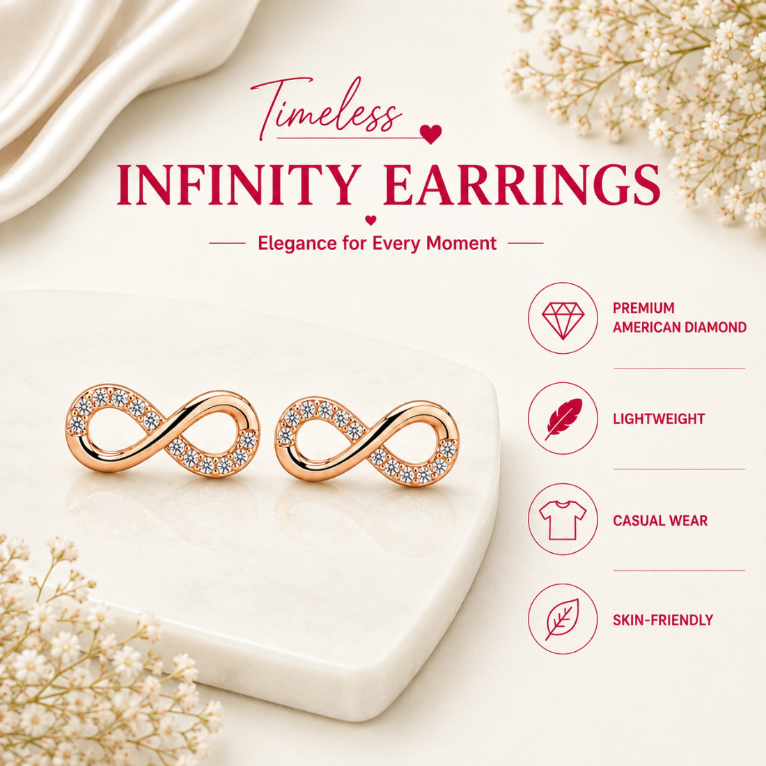 Rose Gold Infinity Stud Earrings