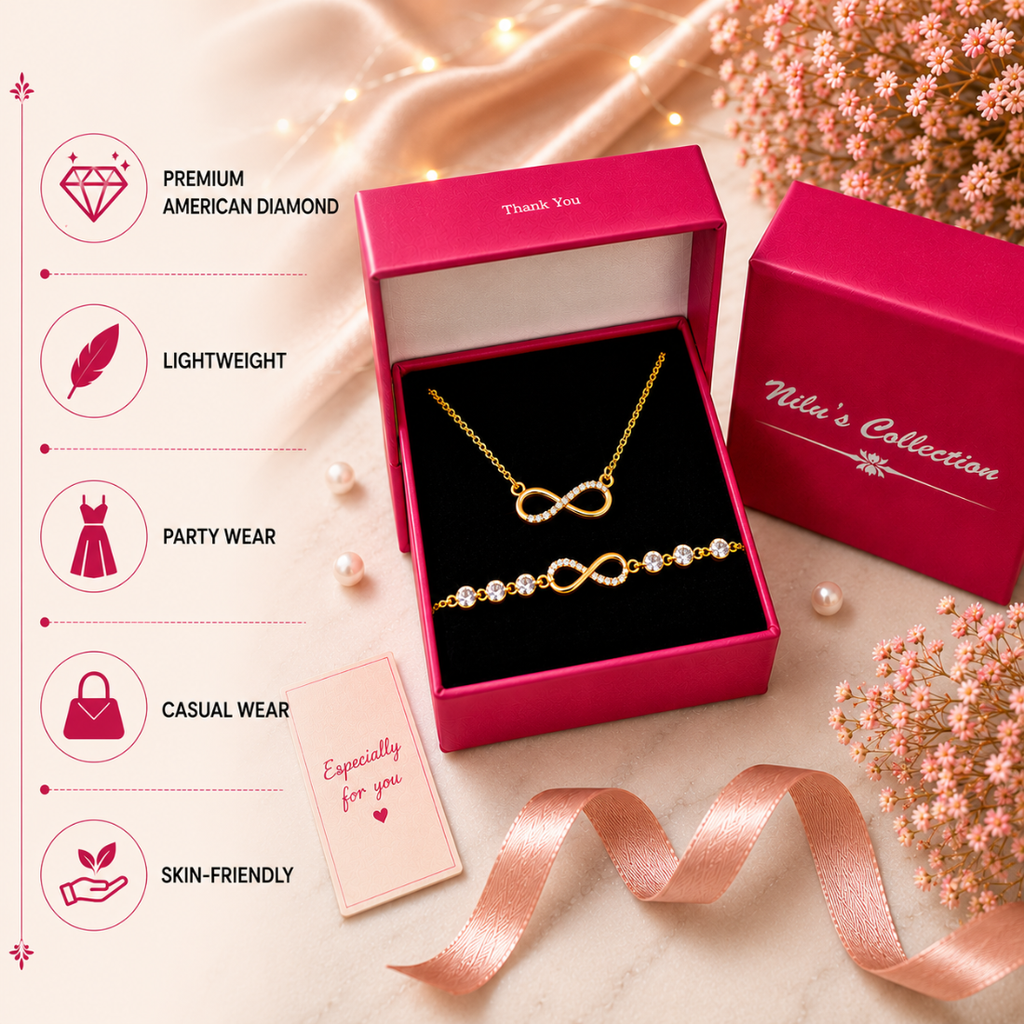 Infinity Love Necklace & Bracelet Value Set for Girls|Anti Allergy| Anti Tarnish| Valentine Gift