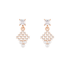 Nilu's Collection Rose Gold Plated Pearl Drop Earrings with AD Stones Dangler Earrings for Women & Girls | lightweighted | Anti-Tranish | Anti-Allergy