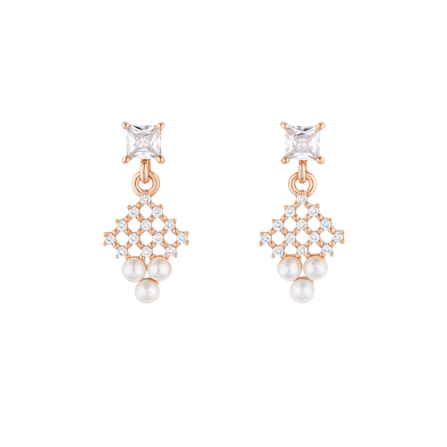 Nilu's Collection Rose Gold Plated Pearl Drop Earrings with AD Stones Dangler Earrings for Women & Girls | lightweighted | Anti-Tranish | Anti-Allergy