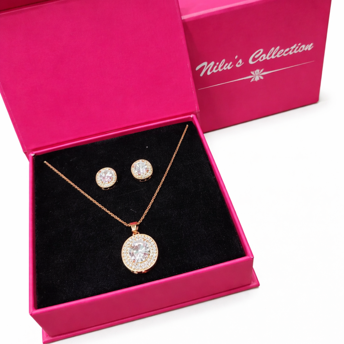 Gift Rose Gold PLated Necklace Set With Adjustable Ring  For Women And Girls
