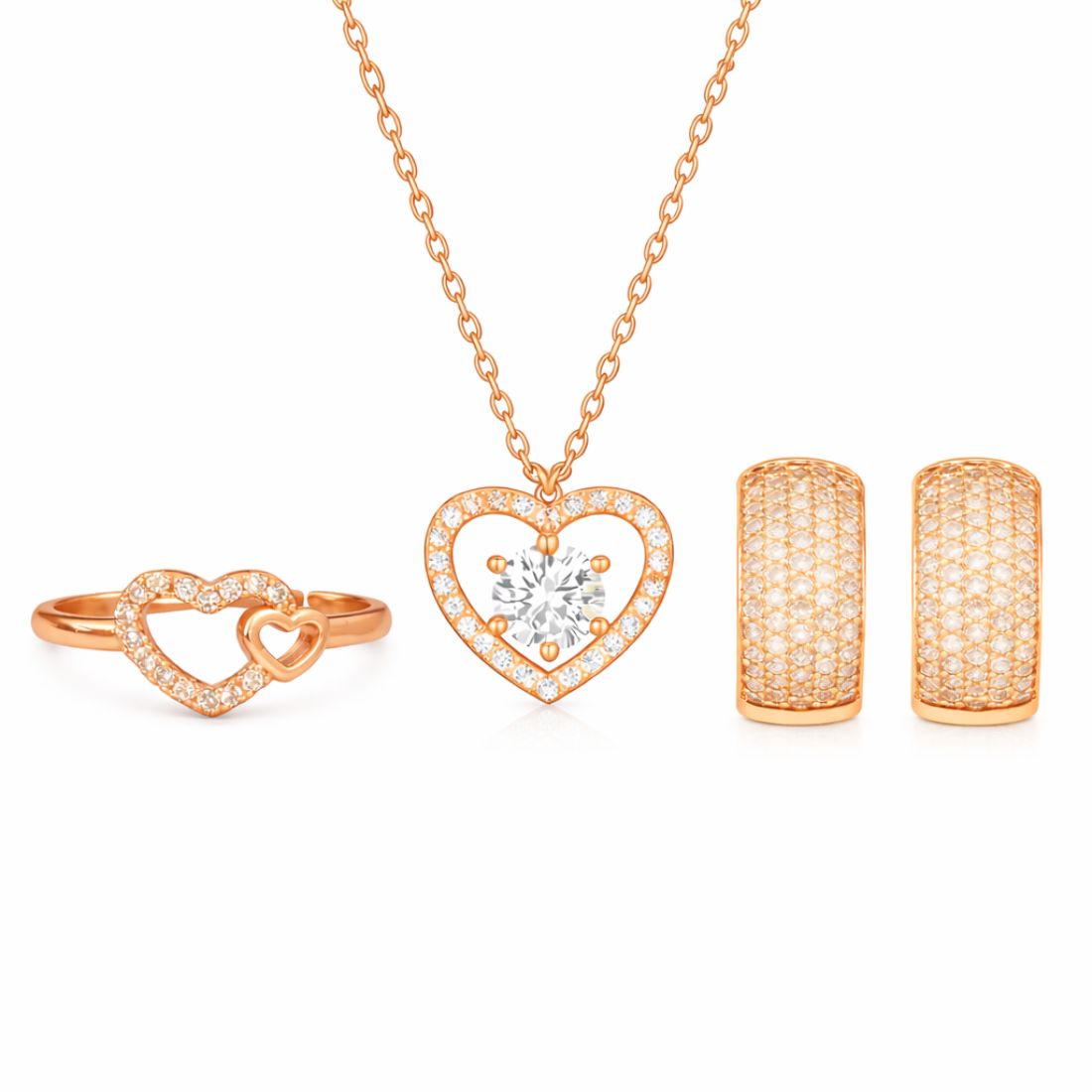 Harmony Hues Rose Gold Plated Value Set of Pendant, Ring and Earrings| Valentine Gift