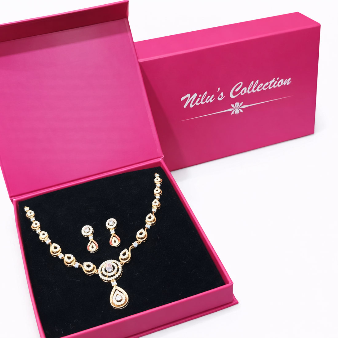 Gift Rose Gold Plated Necklace Set With Adjustable Finger Ring For Women And Girls