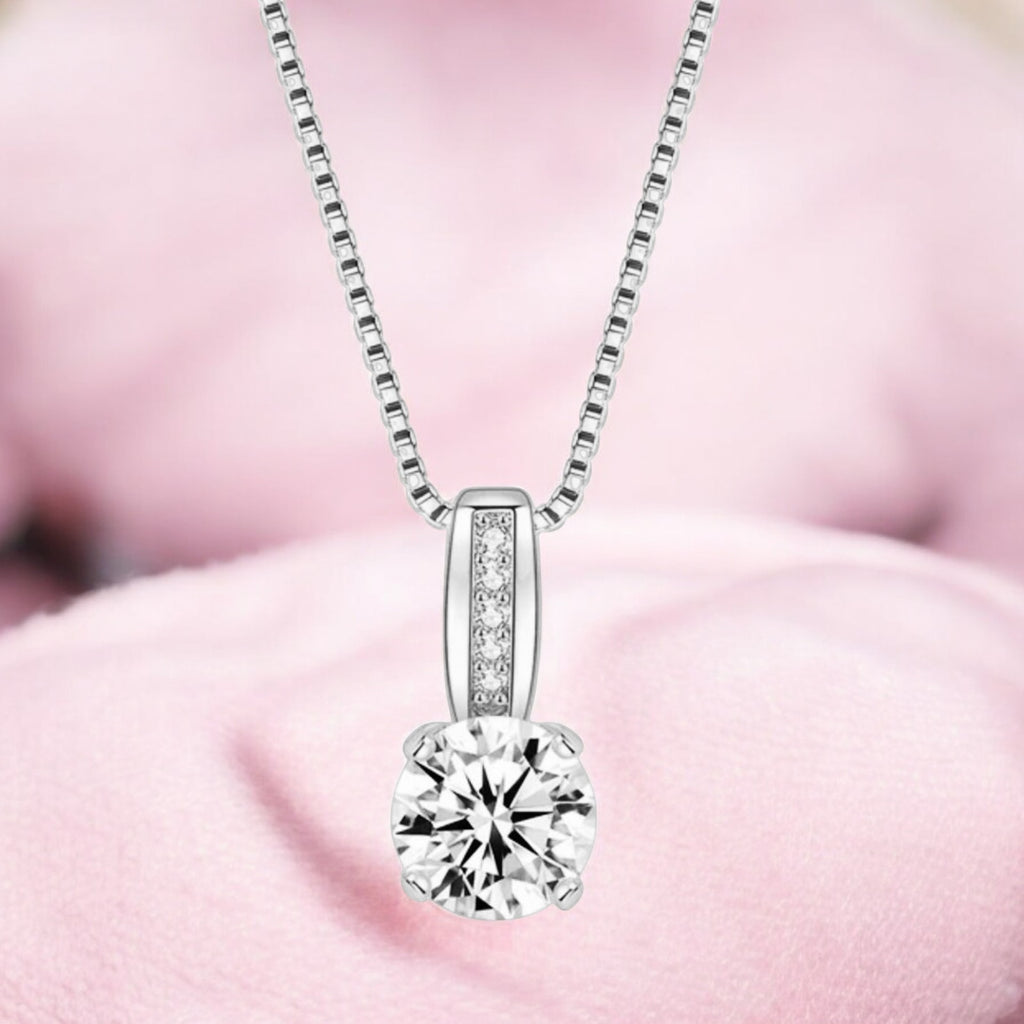 Silver Plated Round Solitaire Pendant With Chain & AD Stone | Stylish Delicate Cubic Zircon Pendant with Chain for Women