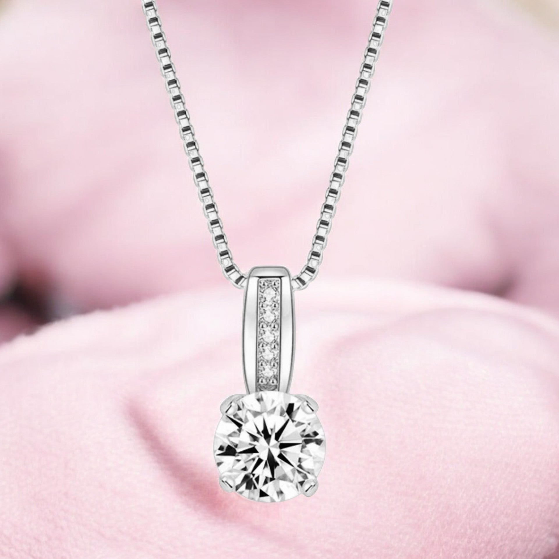 Silver Plated Round Solitaire Pendant With Chain & AD Stone | Stylish Delicate Cubic Zircon Pendant with Chain for Women