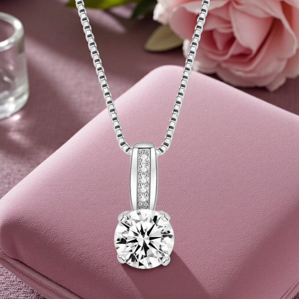 Silver Plated Round Solitaire Pendant With Chain & AD Stone | Stylish Delicate Cubic Zircon Pendant with Chain for Women