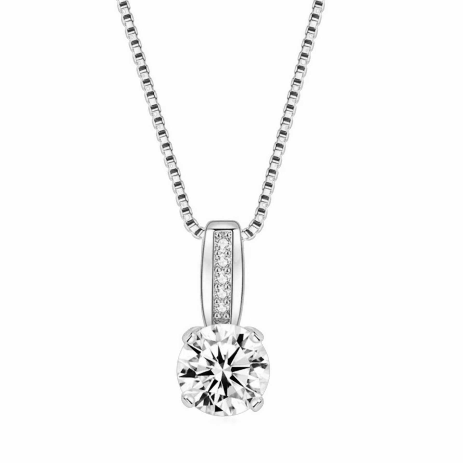 Silver Plated Round Solitaire Pendant With Chain & AD Stone | Stylish Delicate Cubic Zircon Pendant with Chain for Women
