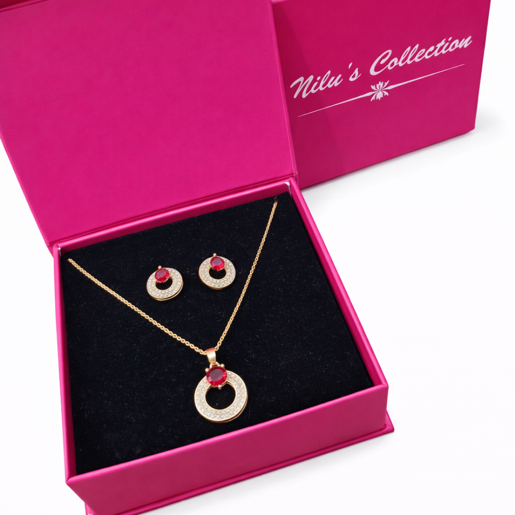 Gift Rose Gold Plated Necklace Set With Adjustable Ring For Women And Girls