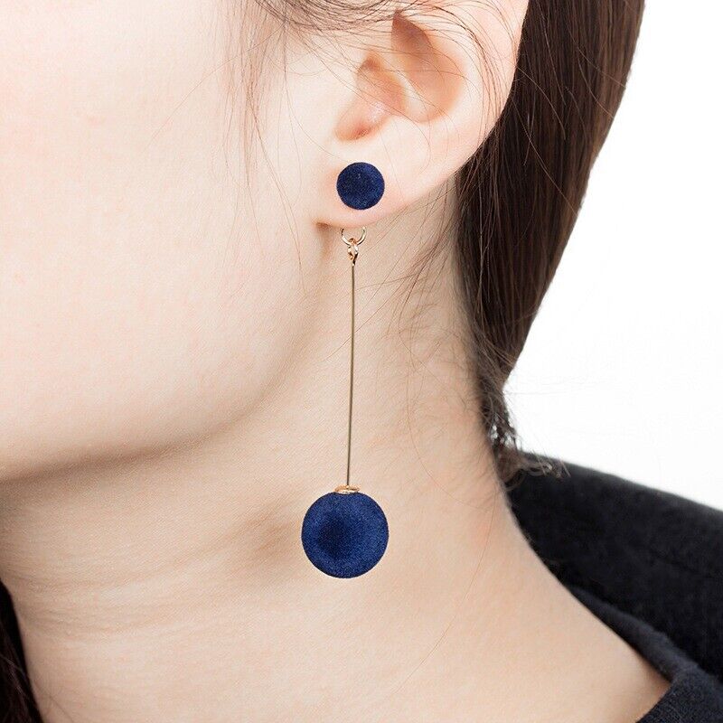 Blue Velvet Plush Ball Korean Style Earrings
