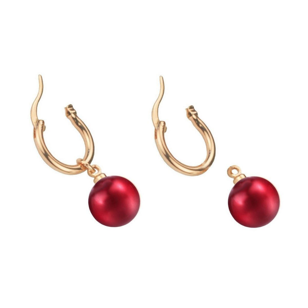 Red Elegant Pearl Drop Earrings