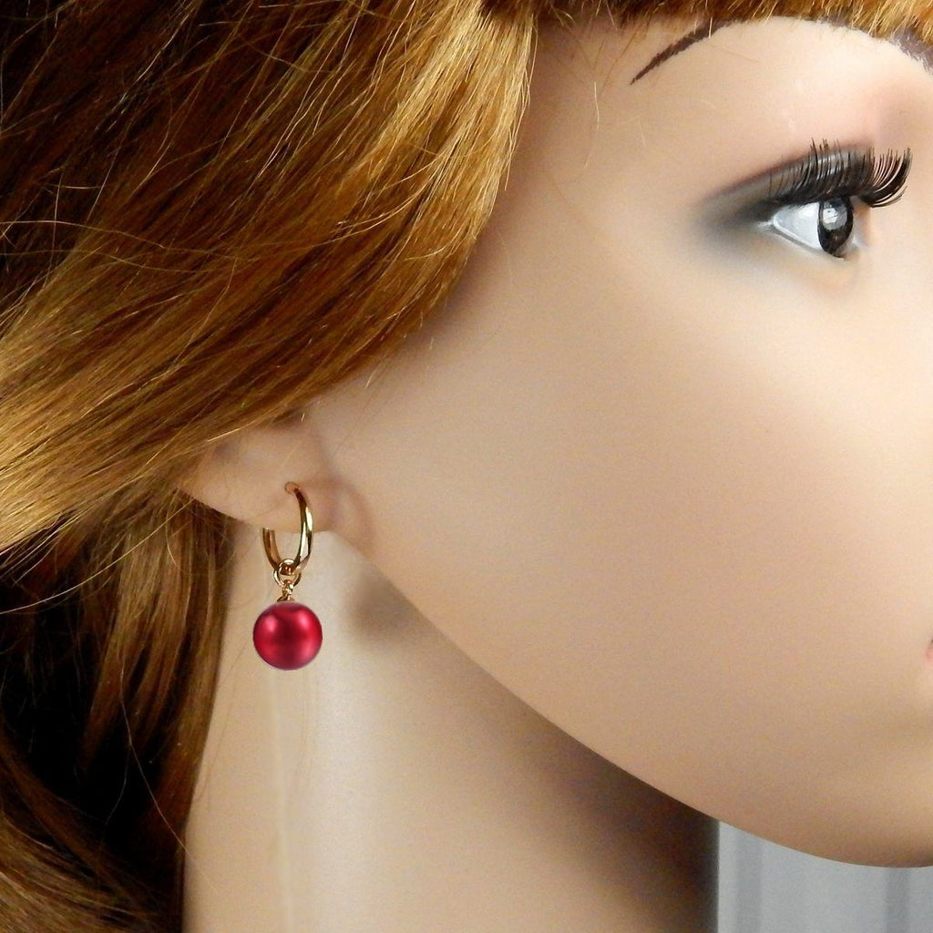 Red Elegant Pearl Drop Earrings