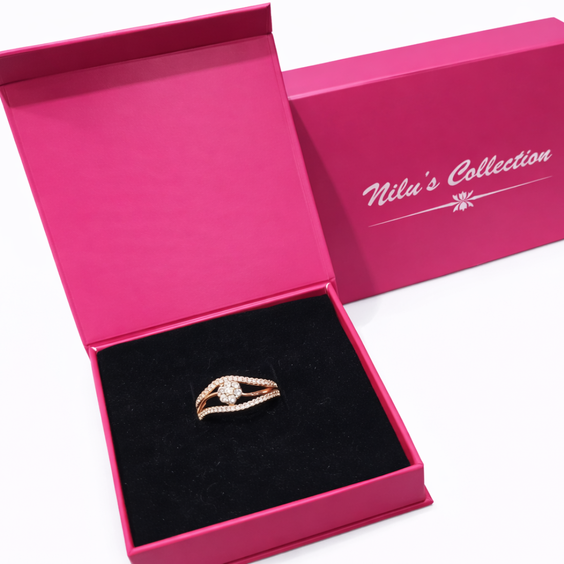 Gift Rose Gold PLated Necklace Set With Adjustable Ring  For Women & Girls